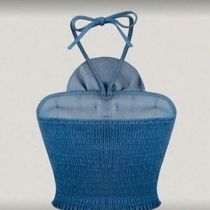 Blue Smocked Halter Top